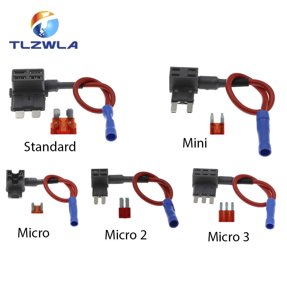 12V MINI SMALL MEDIUM Size Car Fuse Holder Add-A-Circuit TAP Adapter with 10A Micro Mini Standard ATM Blade Fuse