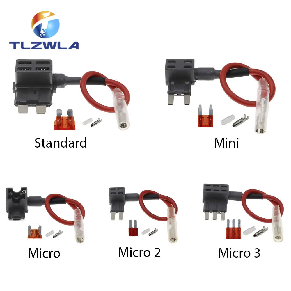 12V MINI SMALL MEDIUM Size Car Fuse Holder Add-A-Circuit TAP Adapter with 10A Micro Mini Standard ATM Blade Fuse