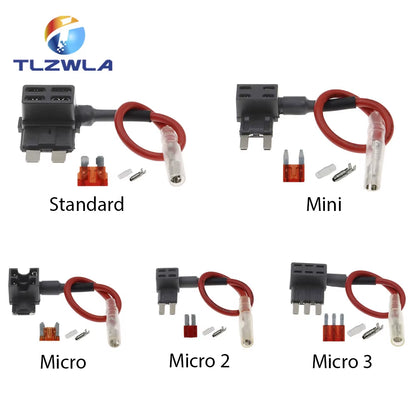 12V MINI SMALL MEDIUM Size Car Fuse Holder Add-A-Circuit TAP Adapter with 10A Micro Mini Standard ATM Blade Fuse