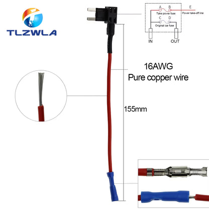 12V MINI SMALL MEDIUM Size Car Fuse Holder Add-A-Circuit TAP Adapter with 10A Micro Mini Standard ATM Blade Fuse